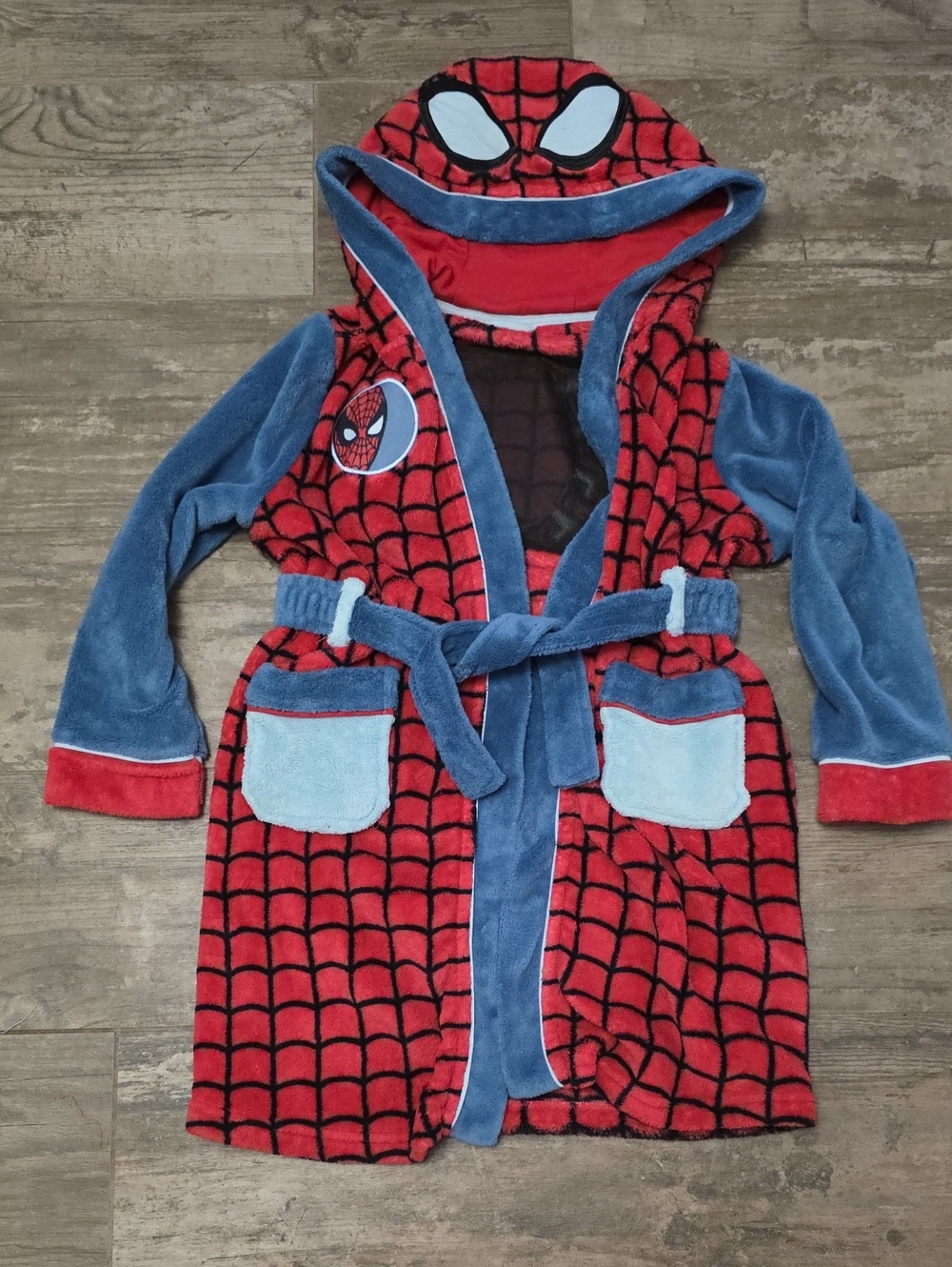 Marvel Red & Black Kids Hooded Robe with Web Pattern